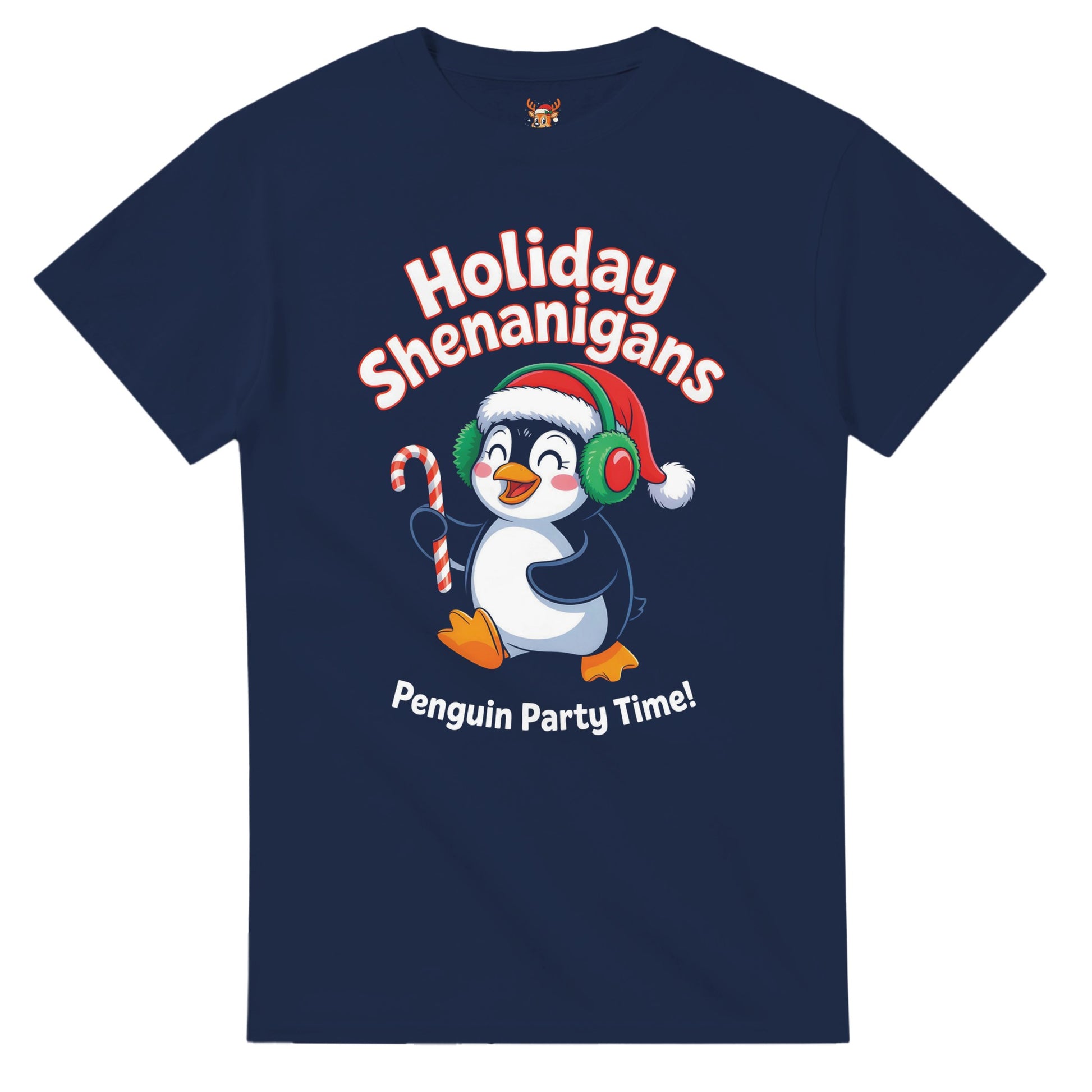 Unisex shirt with penguin design in black or navy.
