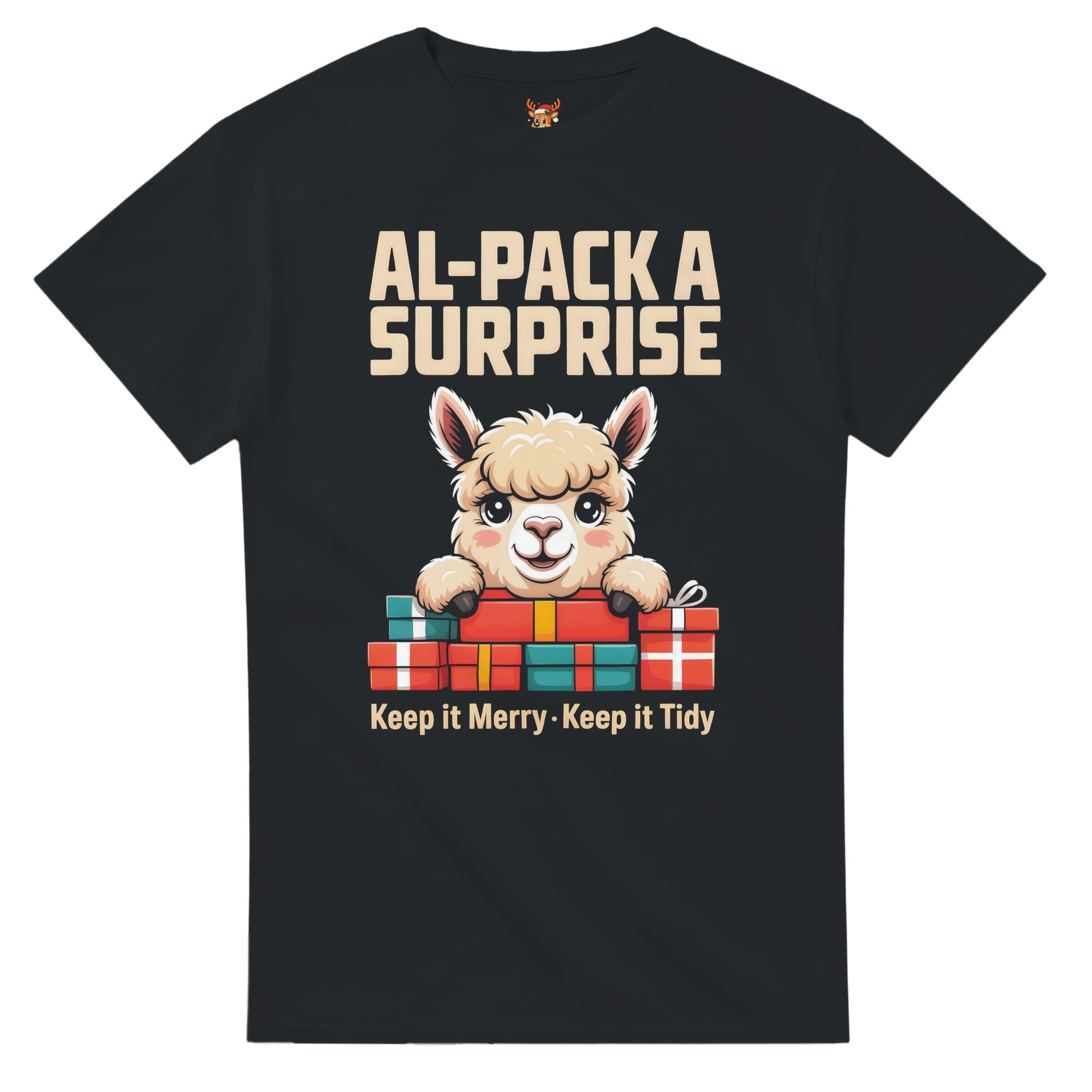 Unisex shirt with alpaca design in black or navy.