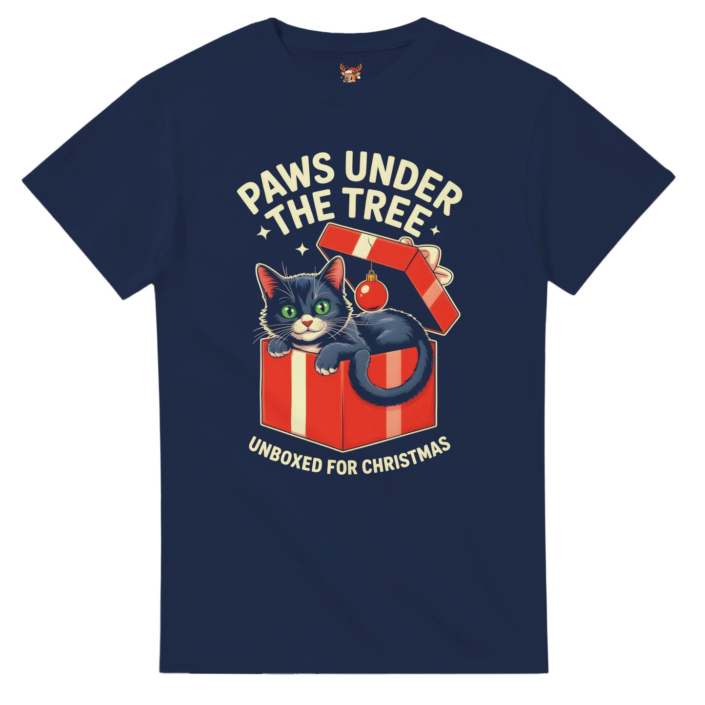 Unisex shirt with cat design in black or navy.