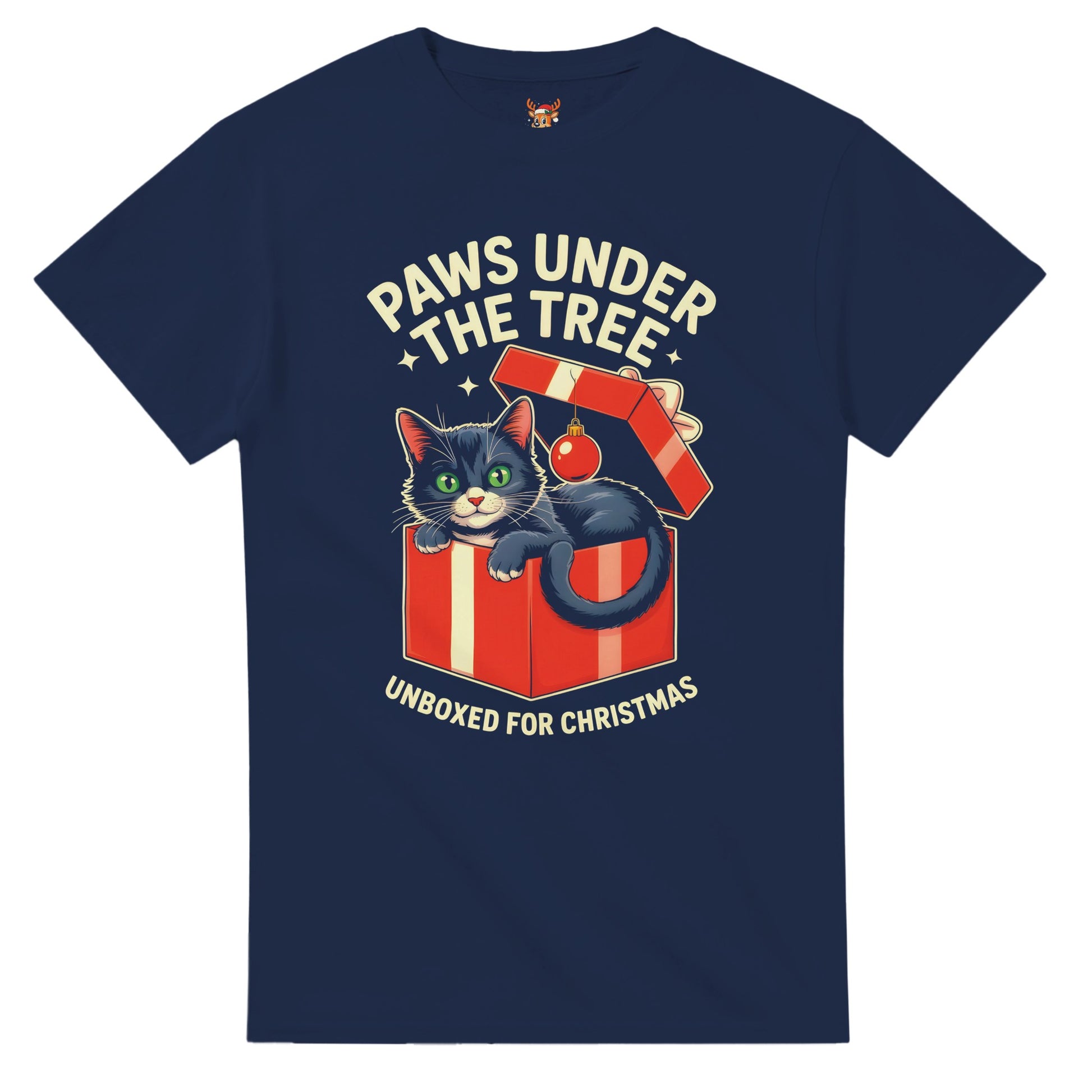 Unisex shirt with cat design in black or navy.