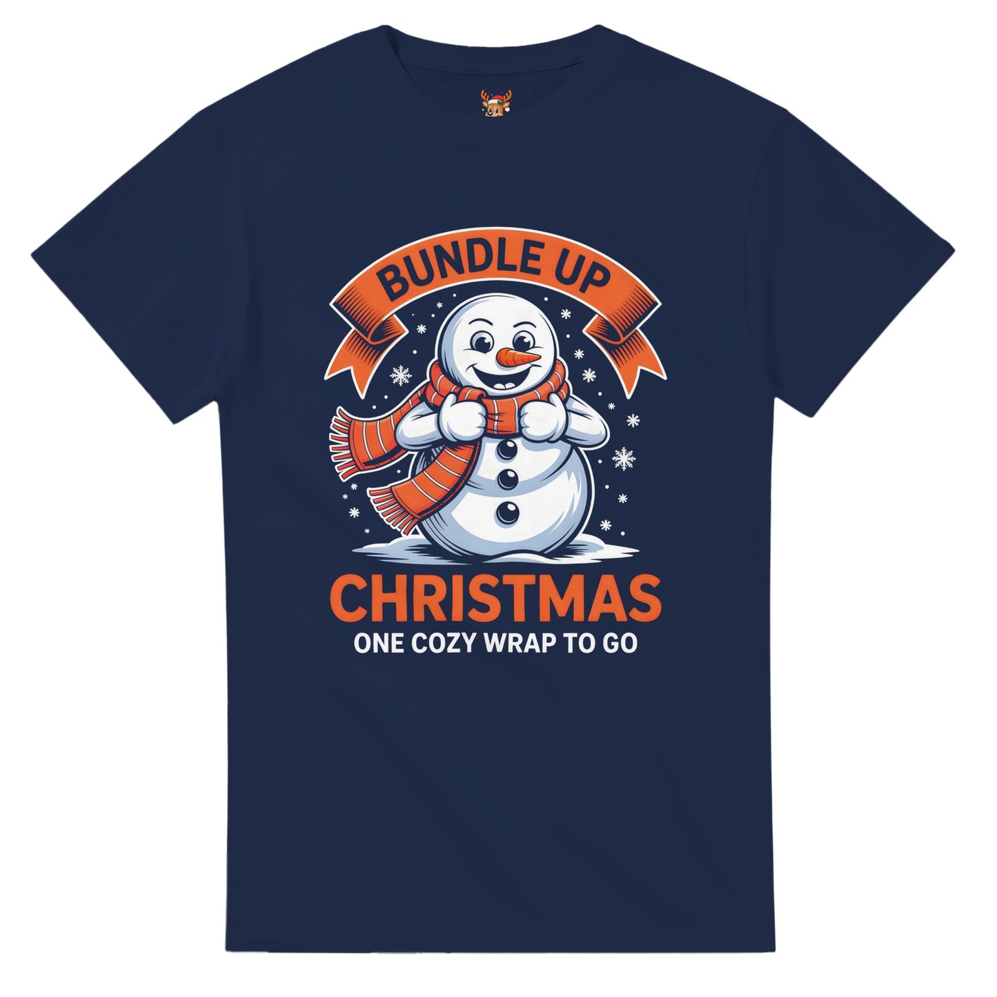 Unisex shirt with snowman design in black or navy.