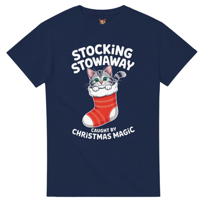 Unisex shirt with cat design in black or navy.