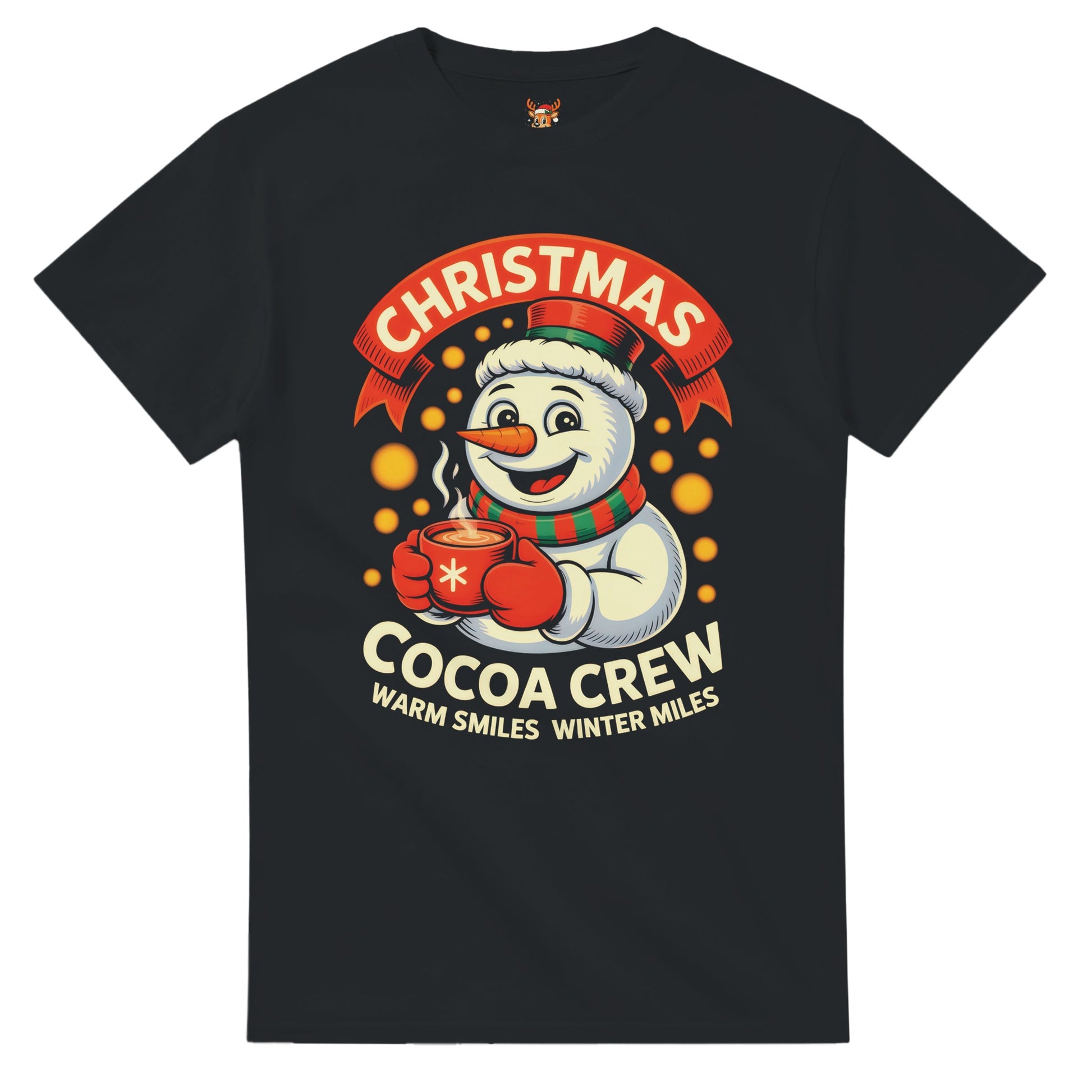 Unisex shirt with snowman design in black or navy.