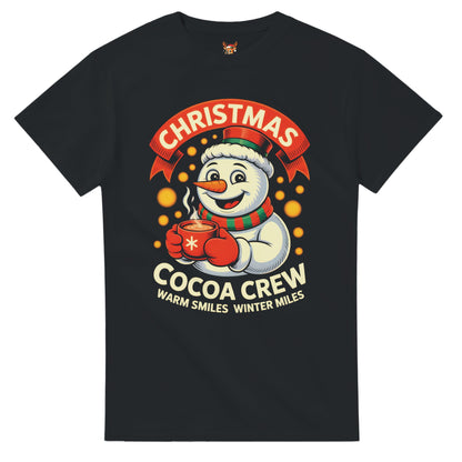 Unisex shirt with snowman design in black or navy.