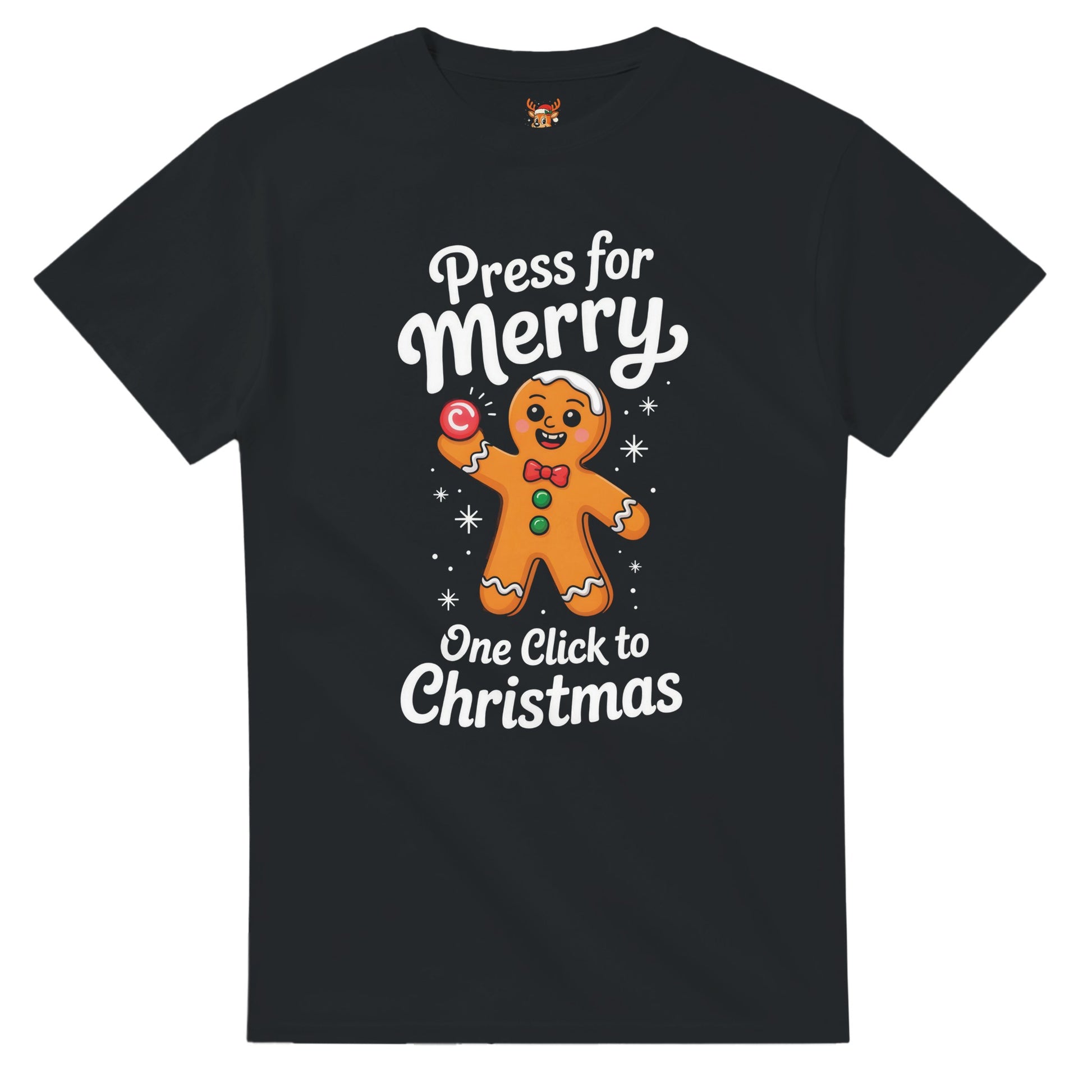 Unisex shirt with gingerbread design in black or navy.