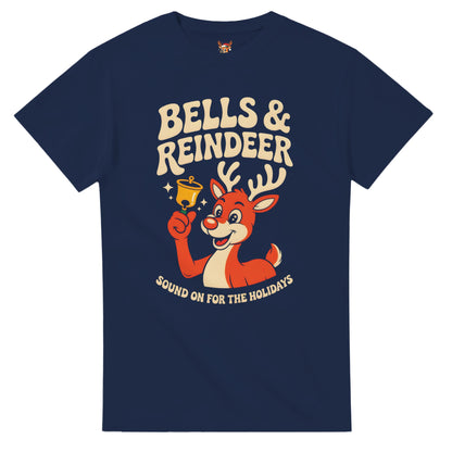 Unisex shirt with reindeer design in black or navy.