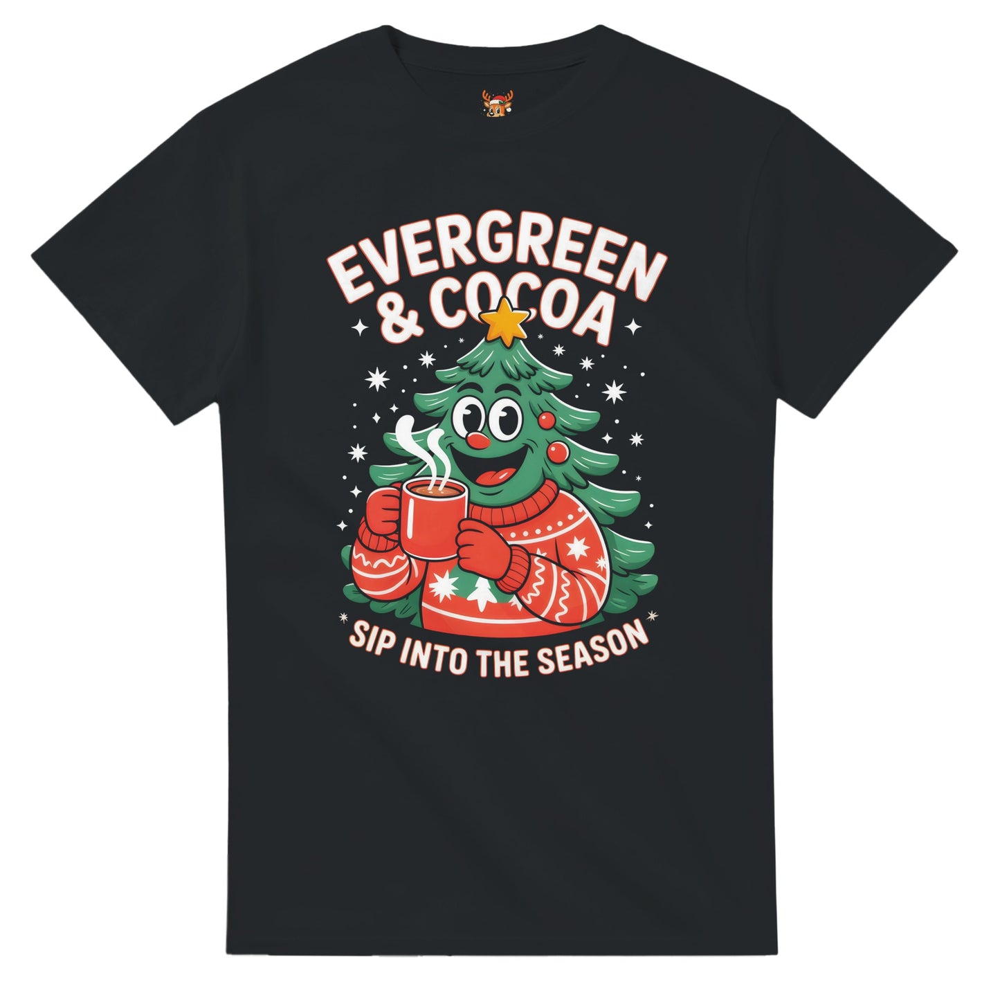 Unisex shirt with Christmas tree design in black or navy.