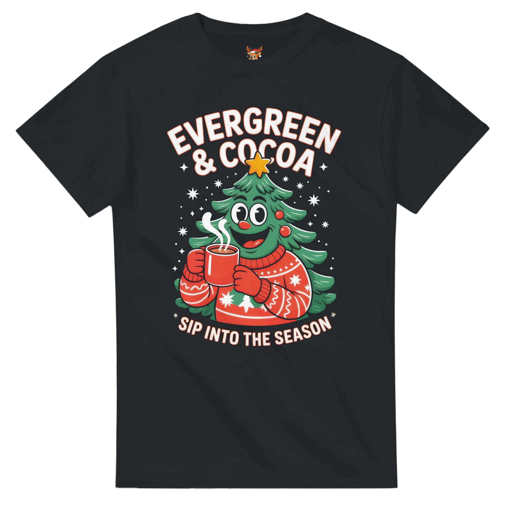 Unisex shirt with Christmas tree design in black or navy.