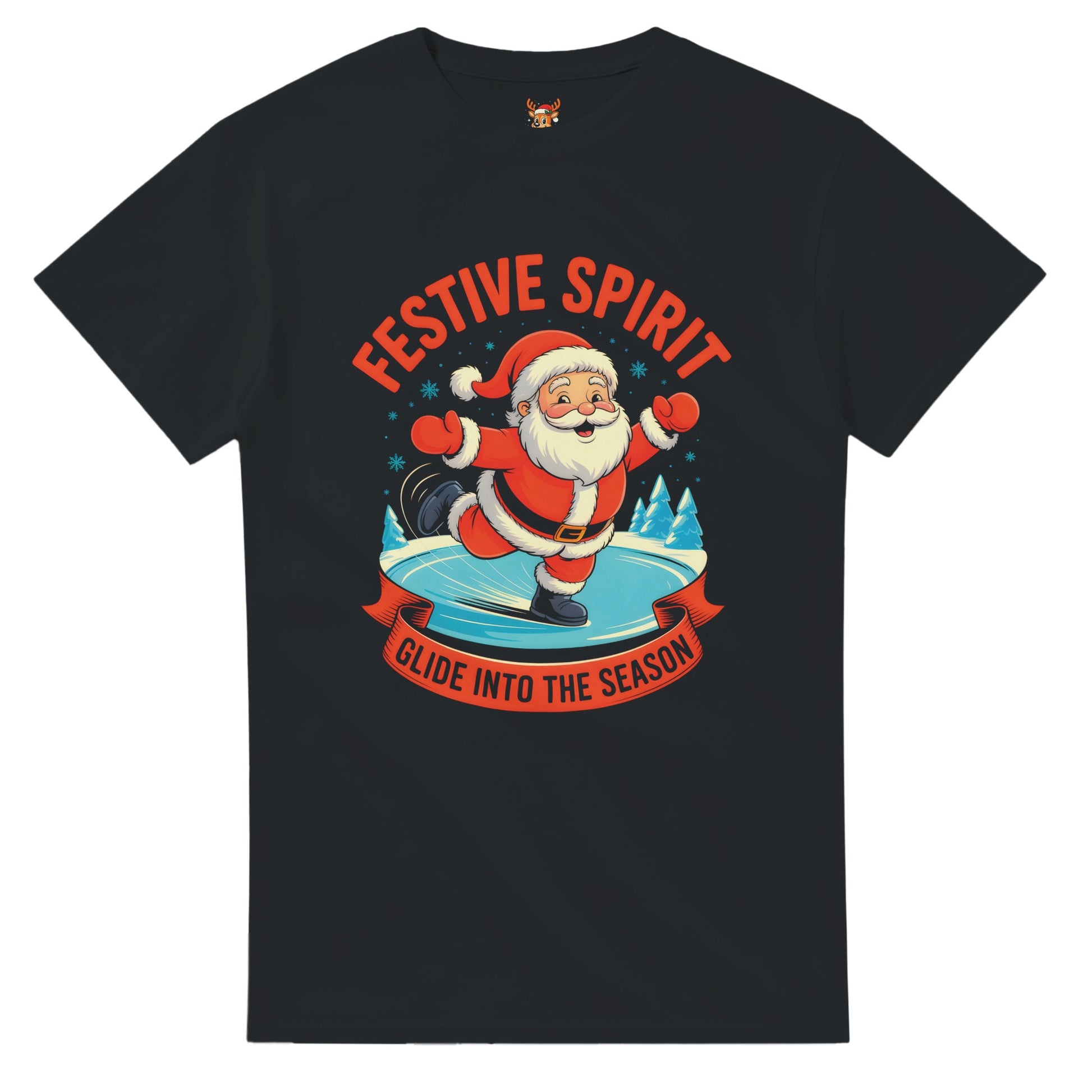 Unisex shirt with Santa design in black or navy.