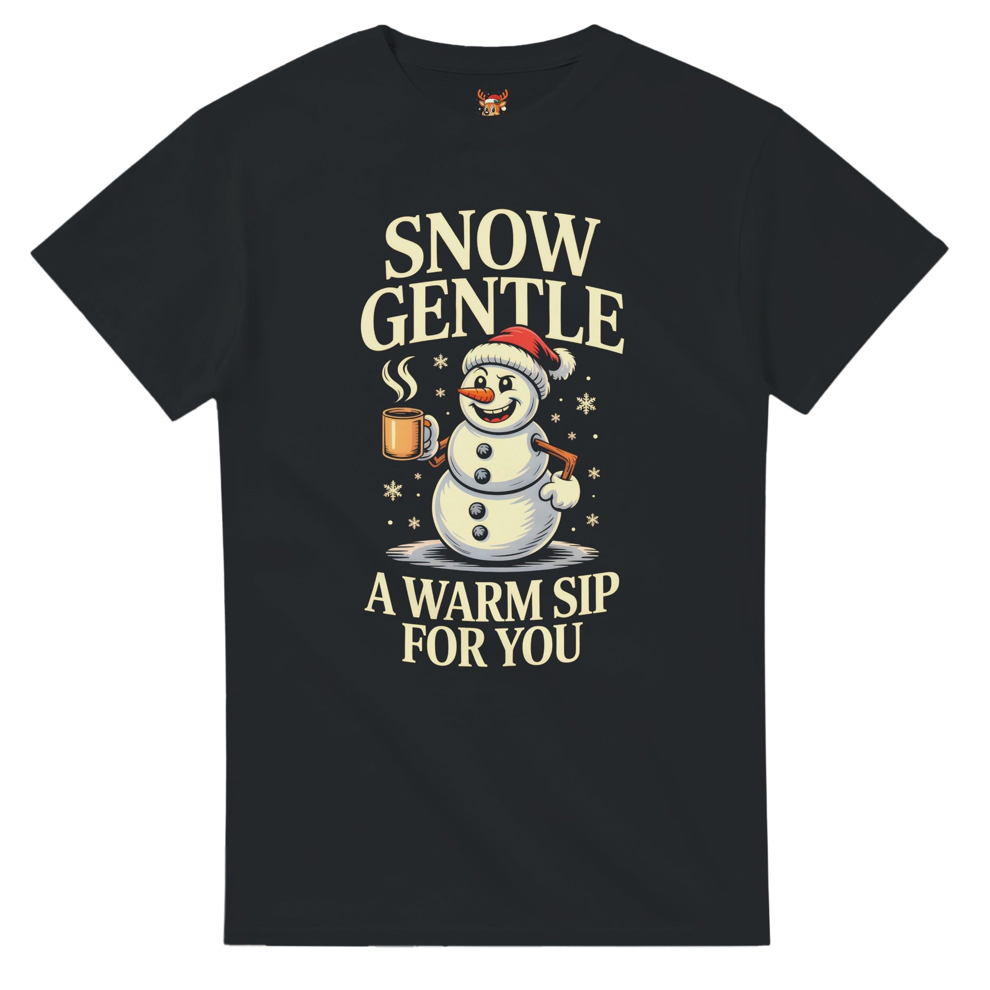 Unisex shirt with snowman design in black or navy.
