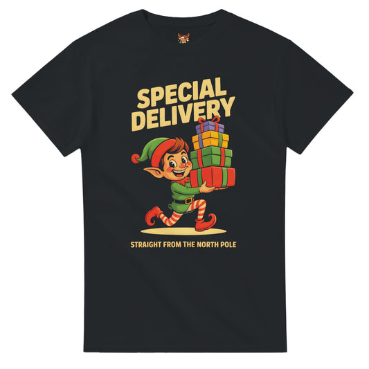 Unisex shirt with elf design in black or navy.