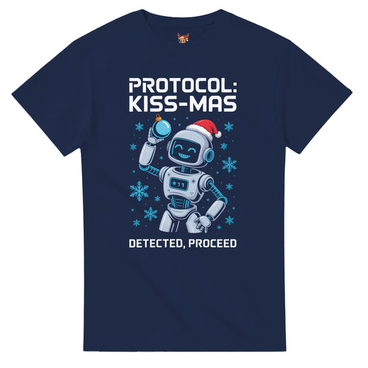 Unisex shirt with robot design in black or navy.