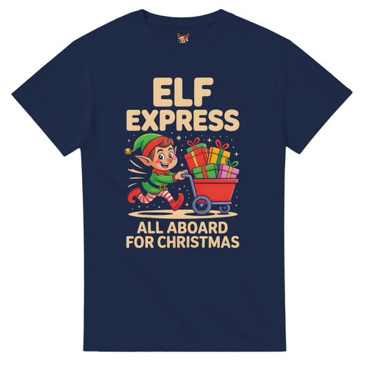 Unisex shirt with elf design in black or navy.