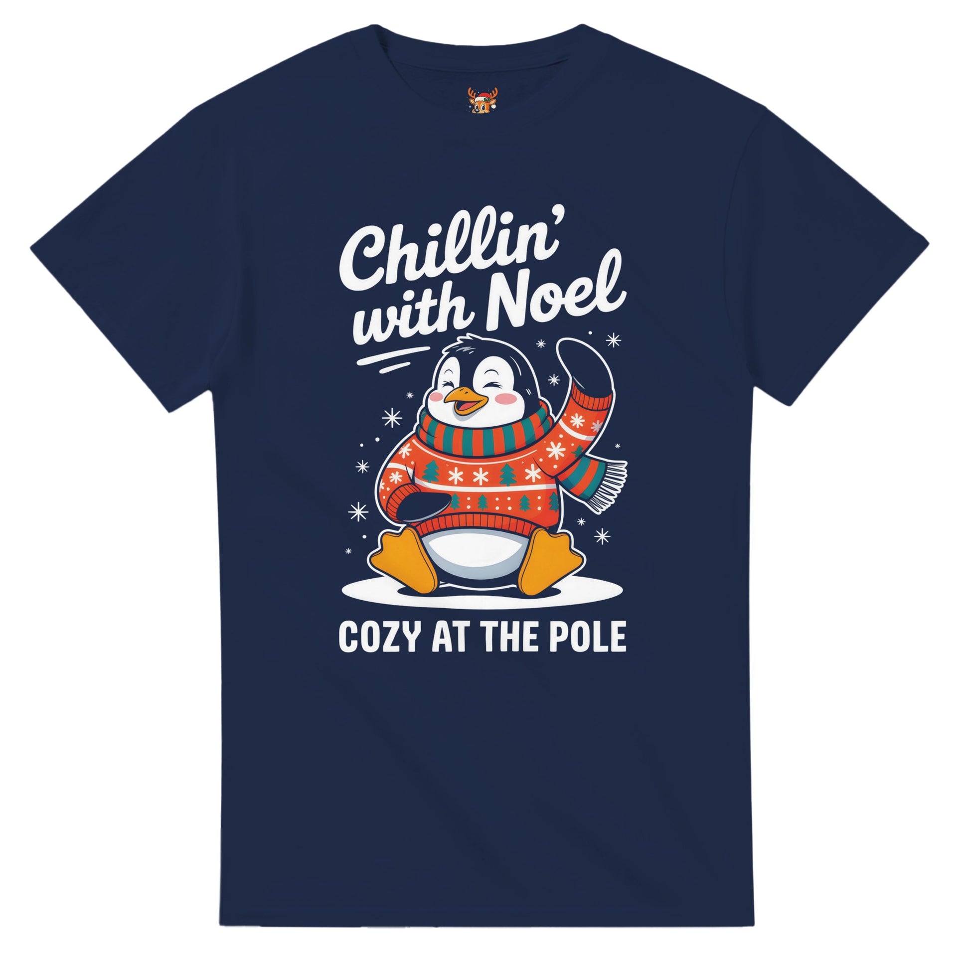 Unisex shirt with penguin design in black or navy.