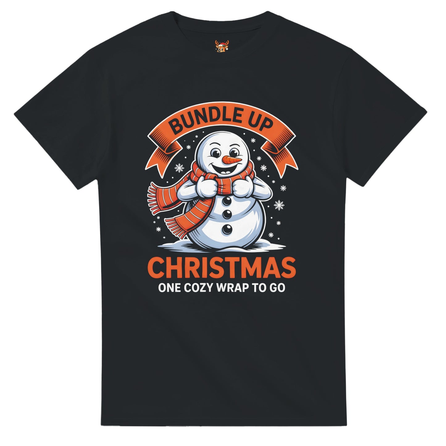 Unisex shirt with snowman design in black or navy.